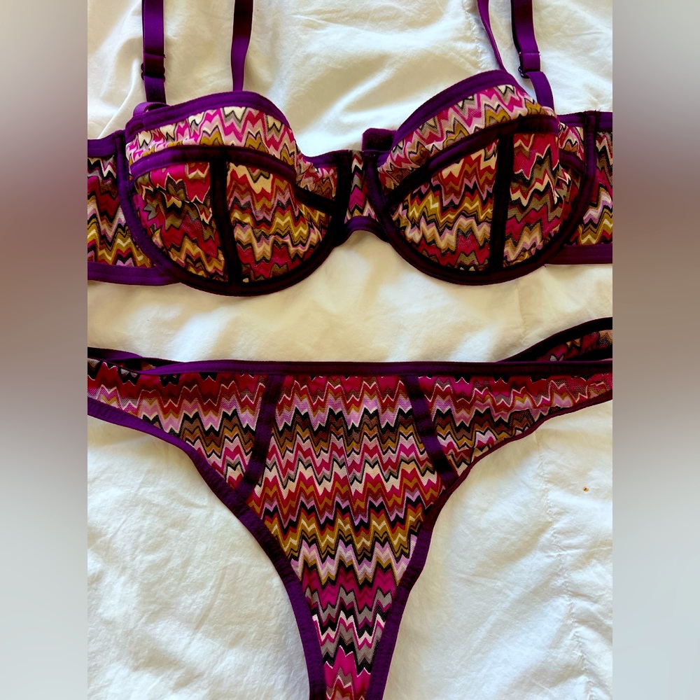 Missoni Multicolor Zigzag Underwire Bra & Thong Set (Purple Accents)